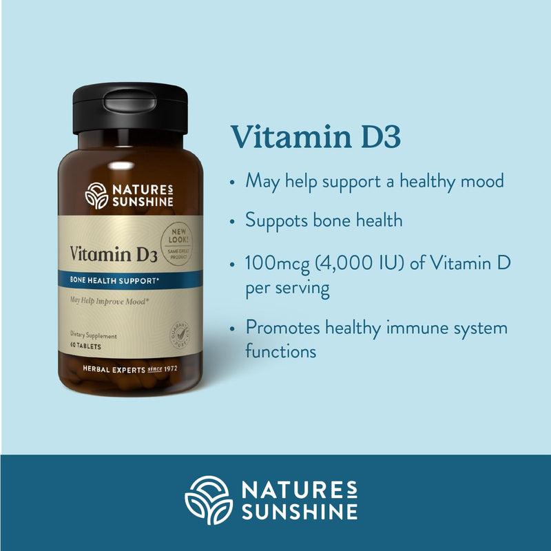 Nature's Sunshine Vitamin D3, 180 Tablets | Supports Bone Health, Contributes to Overall Health, and May Improve Mood 180 Count (Pack of 1)