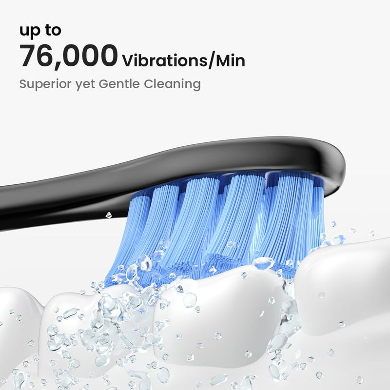 Oclean Electric Toothbrush for Adults, 150 Days Battery Life Electric Toothbrush, USB Rechargeable Sonic Travel Toothbrush with 6 Brush Heads & Travel Case, 5 Modes and Smart Timer Black