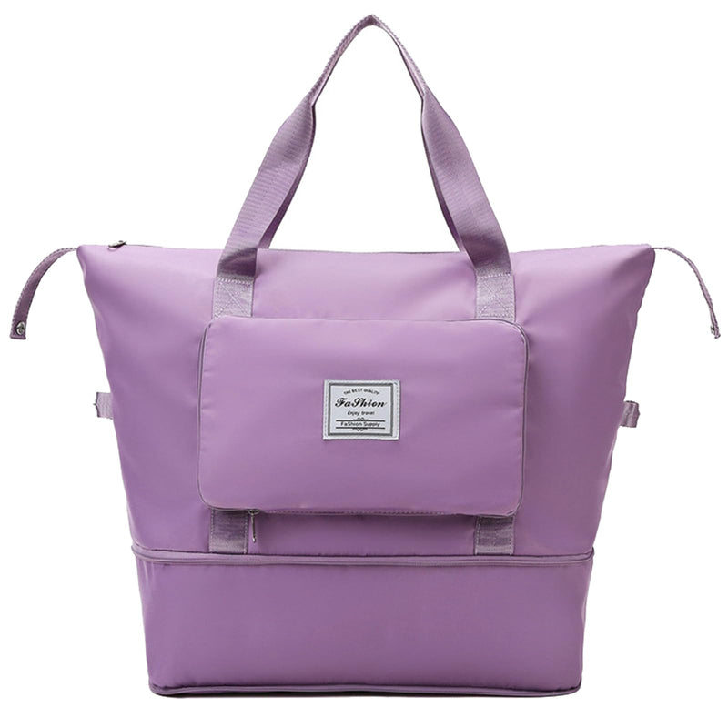 Large Capacity Travel Bag, Foldable Travel Bag, Expandable Duffel Bag, Collapsible Waterproof Large Capacity Handbag, Overnight Bags for Women and Man(Light Purple+Toiletry Bag) Light Purple+Toiletry Bag