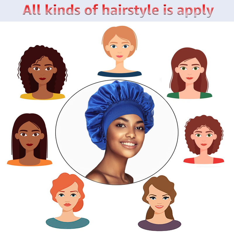 [Australia] - 3 Pack Satin Bonnet Silk Bonnet for Sleeping, Bonnets for Black Women Bonnet for Sleeping Large Sleep Cap, Wide Soft Band Bonnet for Curly Hair Set C 