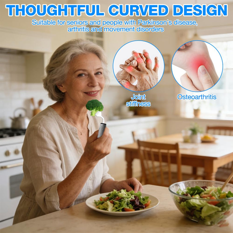 Adaptive Utensils Set, 4PCS Cutlery for Arthritic Hands with Fixing Strap, 42° Angled, 3oz Weighted, Arthritis Aids Bendable Cutlery Easy-Grip Ergonomic for Disabled Hands, Parkinson, Arthritis