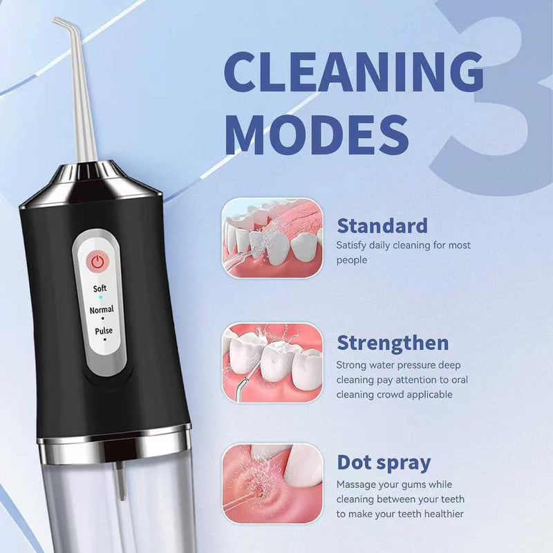 [Australia] - Water-Flosser-Cordless-Teeth-Cleaner Water Dental Flosser with 3 Modes 4 Jets Rechargeable IPX7 Waterproof for Travel Home Braces(Black) Black 