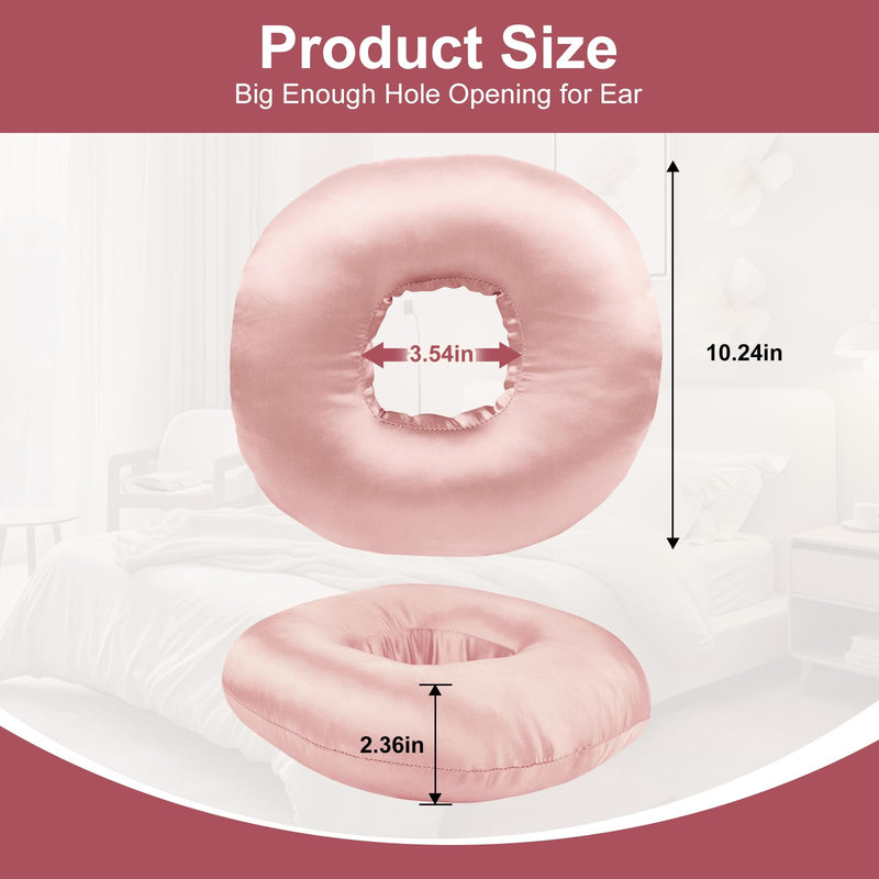 Piercing Pillow for Side Sleepers with an Ear Hole, Donut Pillow for Ear Pain CNH | Pain Relief Sleeping | Pressure Sore | Satin Washable and Adjustable Ear Protector (Coral) Coral