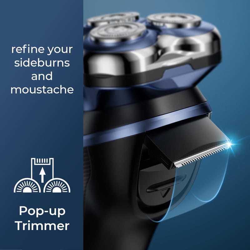 [Australia] - Men's Electric Shaver, FitSan Retractable Beard Trimmer, Electric Wet and Dry Shaver, Men's Shaver with Travel Lock, Waterproof, Blue LED Display 