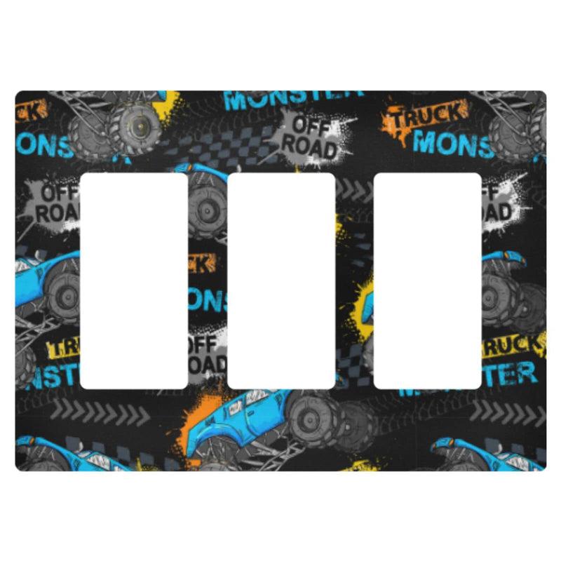 [Australia] - Monster Blue Truck Car Grunge Wall Plate Cover Size 1-Gang 4.6" x 2.9" Single Rocker Switch Plates Kids Boys Decorative Nursery Teen Toddler Game Room Bedroom Bathroom Decor 1 Gang-Single Rocker Monster Car 