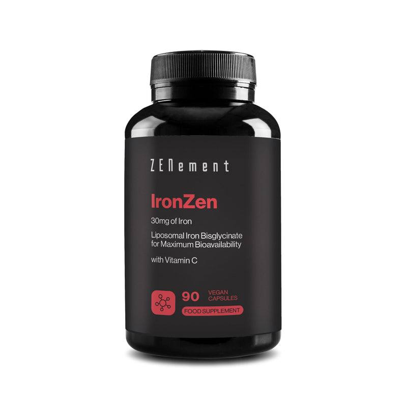 IronZen 30 mg with Vitamin C – High Absorption and Digestive Tolerance – Stable Chelated and Synergistic Formula – 90 Vegan Capsules – Zenement