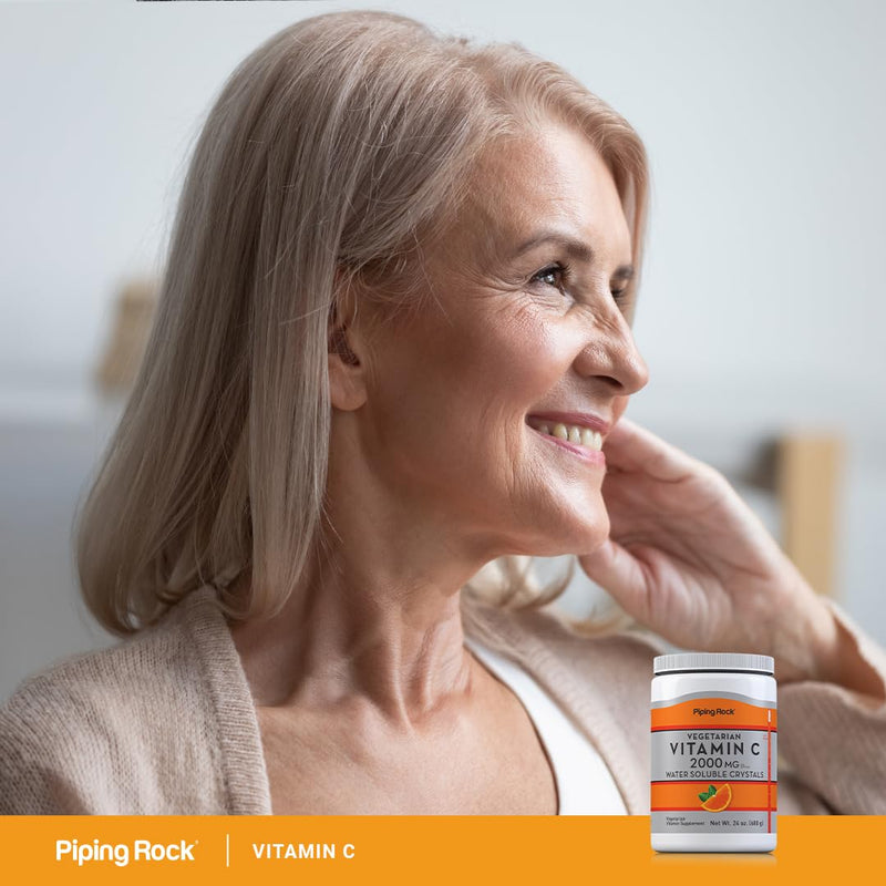 Piping Rock Vitamin C Powder | 2000mg | 24 oz | Water Soluble Crystals | as Ascorbic Acid | Vegetarian, Non-GMO, Gluten Free Supplement