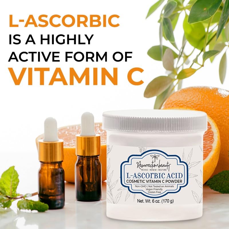 100% Pure L-Ascorbic Acid (Cosmetic Vitamin C Powder for Face) to Make Your Own Premium Beauty Serum, Skincare Mask Treatment, Hyaluronic Serums with Vit C & DIY Facial Skin Care Products 6 OZ 1