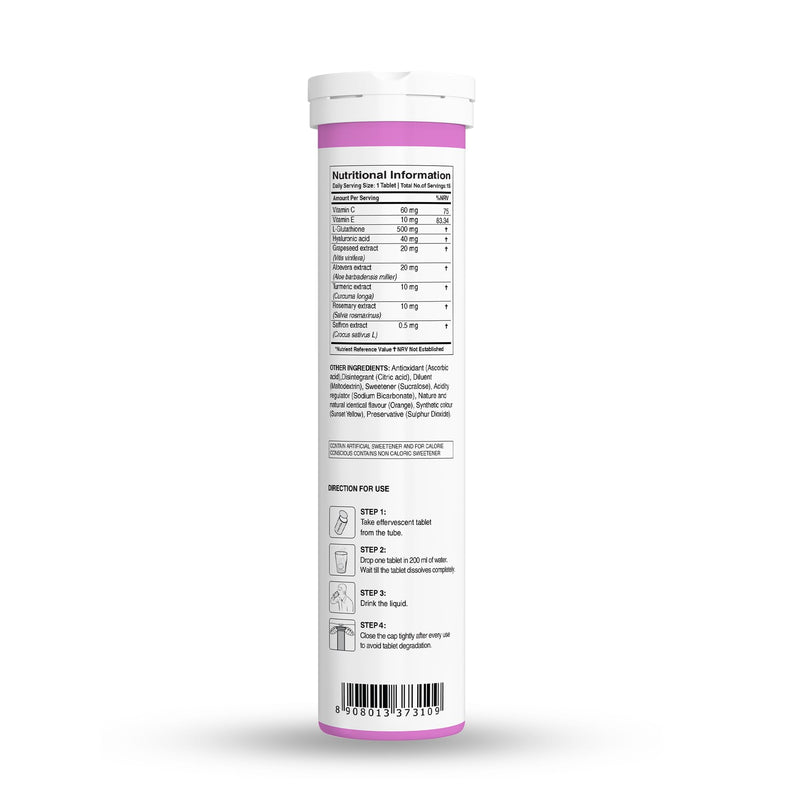 Pure Nutrition L-Glutathione 500mg, 30 Effervescent Tablets (15x2), with Vitamin C & Saffron, Orange Flavour, Supports Skin, Immunity & Daily Wellness