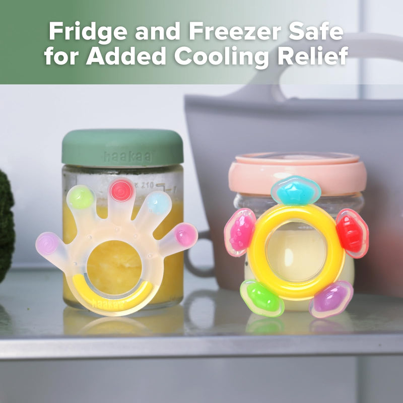 [Australia] - Haakaa Silicone Teether Combo - Baby Freezer Teething Toy - Soft Cold Teether - Soothe Teething Pain & Itching Gums - Perfect Size - Palm & Ferris Wheel Shape for 3M+ Babies BPA Free - 2 pk 