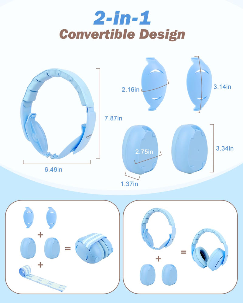 [Australia] - [2-in-1] Baby Ear Muffs Noise Protection - [Two Modes] Baby Headphones for Noise Cancelling Headphones- Infant Headphones Noise Cancelling - Ear Protection for 3 Months to 4 Years Blue 