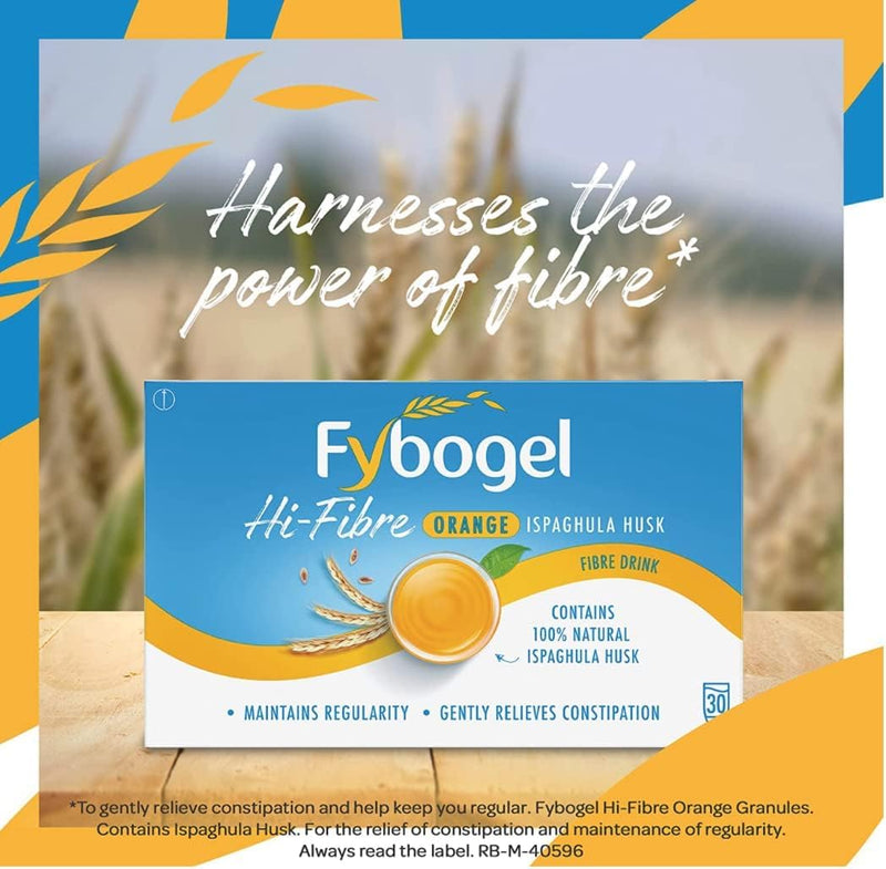 Fybogel Sachets, Orange, 30 Sachets X 2, 60 Total, Ispaghula Husk, Fibre Supplement, Constipation Relief for Adults, Laxatives, Bloating Relief, Works Naturally, Laxatives, Digestion and Nausea