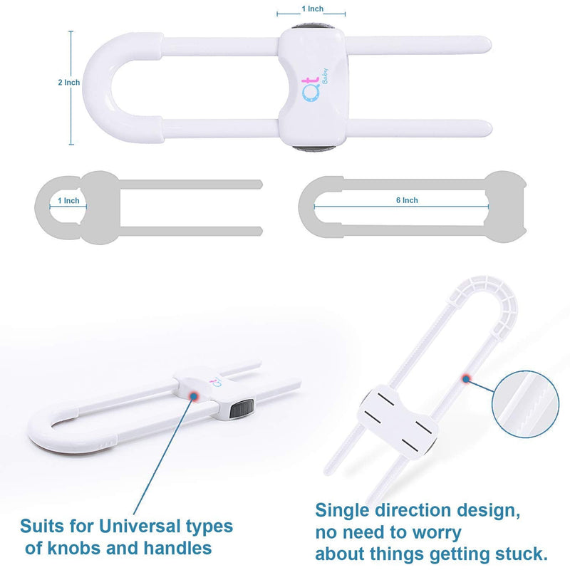[Australia] - Baby Proofing Cabinet Locks | Adjustable U Shaped Baby Safety Latches for Drawers, Fridge, Closet |Modern Baby Proofing Cabinet Lock with Extra Secure Lock Buttons (Pack of 2, White) Pack of 2 