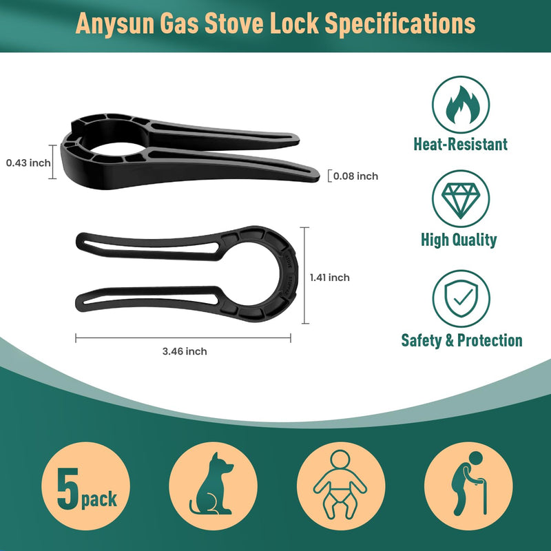 [Australia] - Gas Stove Safety Knob Lock, Baby Proof Stove Oven Locks, Kids Proof Stove Guard, Clear (Pack of 5) Black 