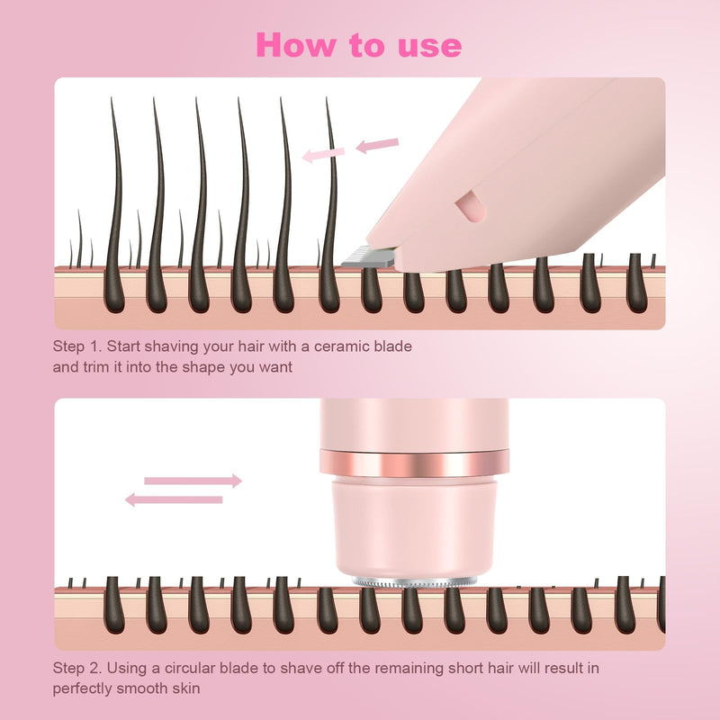 [Australia] - Glow Aura Womens Shaver 2 in 1, Bikini Trimmer for Women, Painless Hair Removal for Face,Body Waterproof Wet & Dry Use Body Hair Trimmer (Pink) Pink 