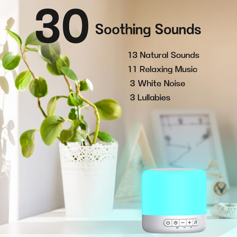[Australia] - Easysleep White Noise Sound Machine with 30 Soothing Sounds 12 Night Light 32 Volume 3 Timers Portable Sleep Aid Machine for Office Noise Canceling Nursery Travel Lullaby & Rain Sound for Baby, Adults 