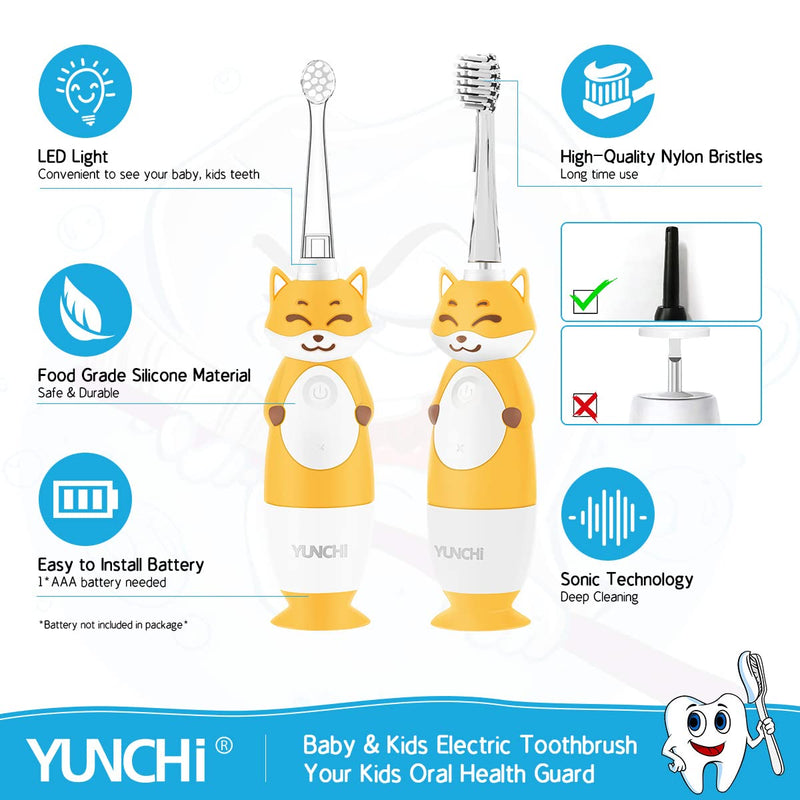 [Australia] - YUNCHI Toddler Electric Toothbrush Age 0-4 Years, Sonic with LED Timer - 4 Heads, BPA Free Yellow 