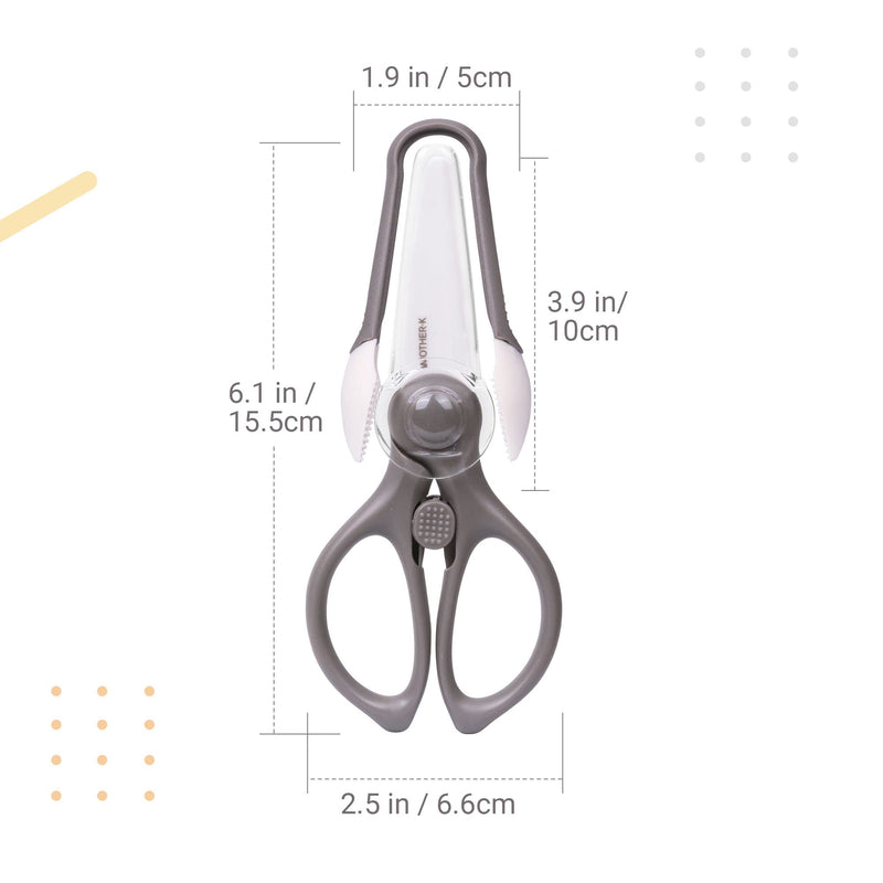 [Australia] - MOTHER-K Portable Ceramic Scissors with Tongs Set, Ceramic Scissors for Baby Food with Protective Blade Cover and Portable Case, Safety Lock (GREY) 