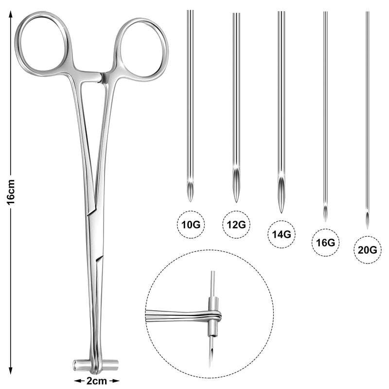 [Australia] - 41 Pieces Body Piercing Tool Kit Include Septum Forceps Clamp Pliers 20 Pcs 316L Stainless Steel Piercing Needles and 20 Pcs Nose Ring Hoop Jewelry for Ear Lip Belly Navel Tongue (Classic Style) 