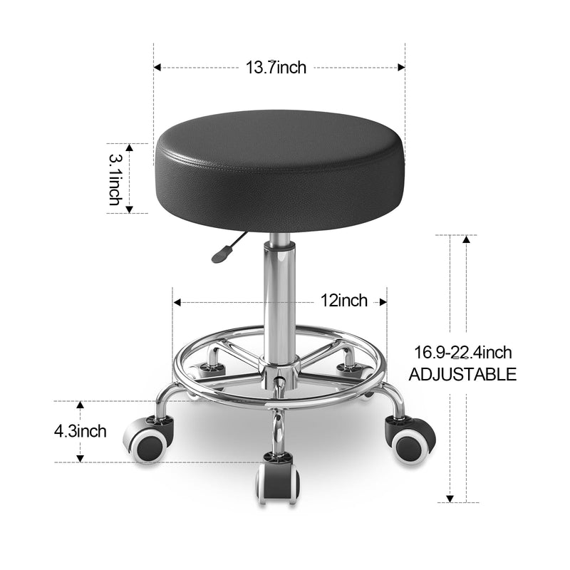 [Australia] - Rolling Stool, Heavy Weight Capacity 250lb, PU Leather Rolling stools, Ultra Soft Padded Seat, Rolling Stools with Wheels and Footrest, 360¬∞ Swivel, Spa Drawing Salon Work Office Tattoo Stool (black) Black 