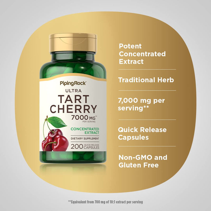 [Australia] - Piping Rock Tart Cherry Extract Capsules | 7000 mg | 200 Pills | Ultra Strength | Non-GMO, Gluten Free Supplement 