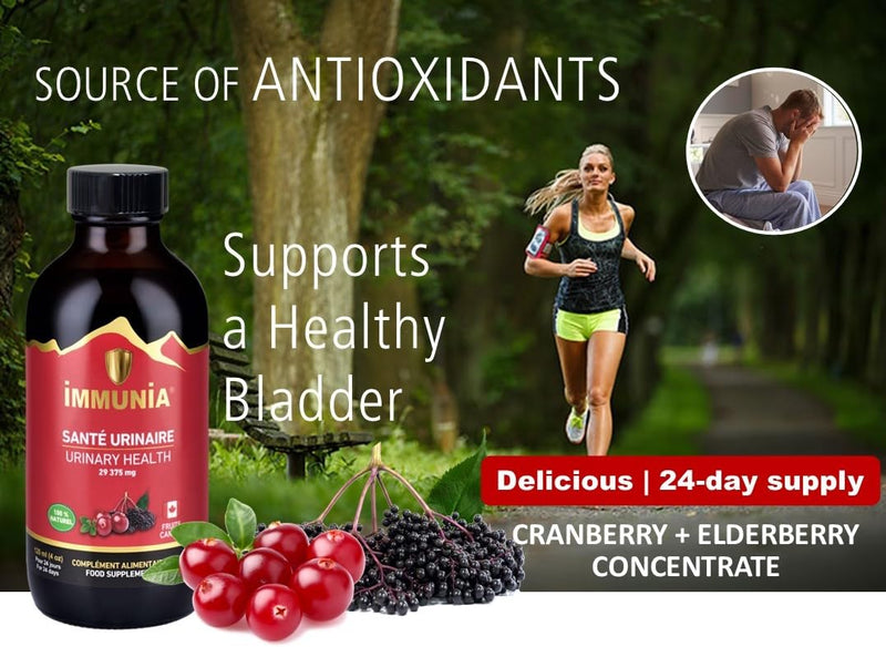 Urinary Health. Cranberry & Elderberry Concentrate. Fruits from Canada. Natural Antioxidant. Delicious Taste. 5 ml/Day 1 bottle