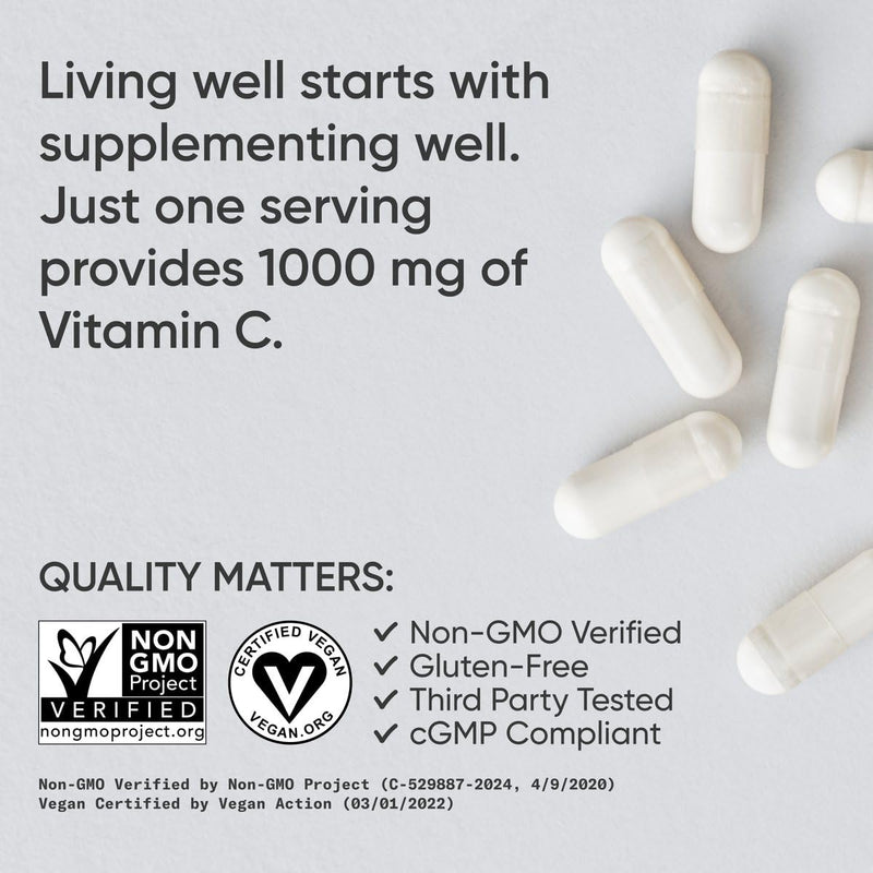Sports Research® High Potency Vitamin C 1000mg, 240 Count Veggie Capsules | Antioxidant Activity & Immune Support | Ascorbic Acid Vitamin C | Non-GMO Verified & Gluten Free - 240 Servings Non-GMO Capsules