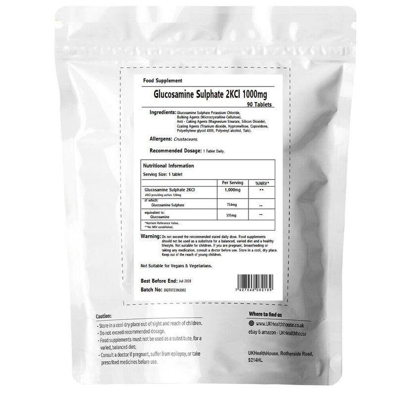 UKHealthHouse Glucosamine Sulphate 1000mg x 90 Tablets 2kcl - High Strength UK Health House Supplements