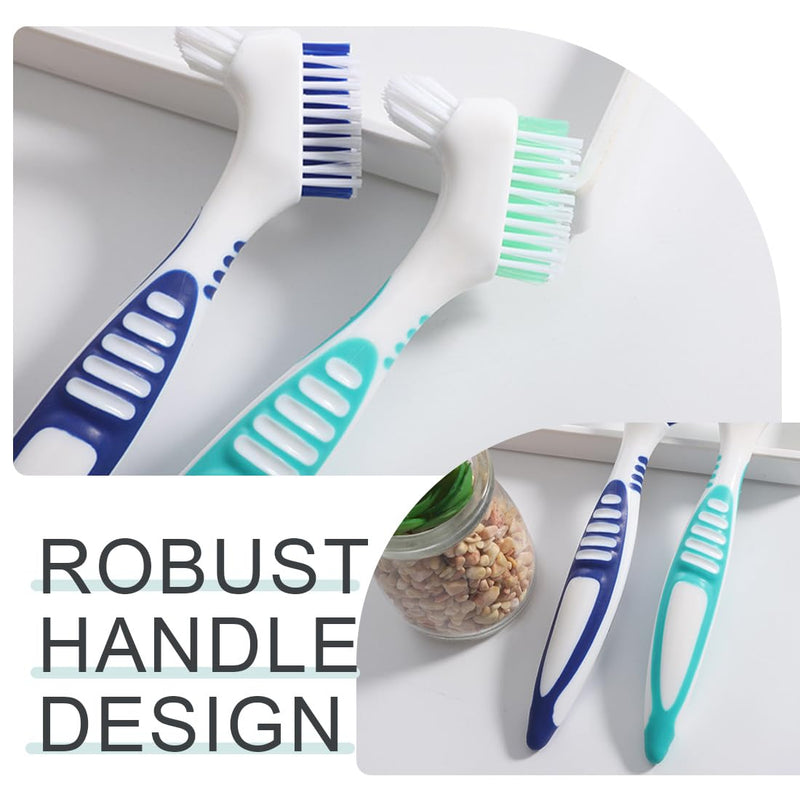 [Australia] - Pack of 4 portable denture cleaning brushes with moderate multi-layer bristles, portable double-sided denture brush for denture care 