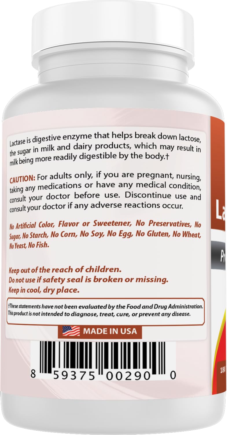Best Naturals, Fast Acting Lactase Enzyme, 3000 FCC ALU, 180 Tablets (180 Count (Pack of 2))
