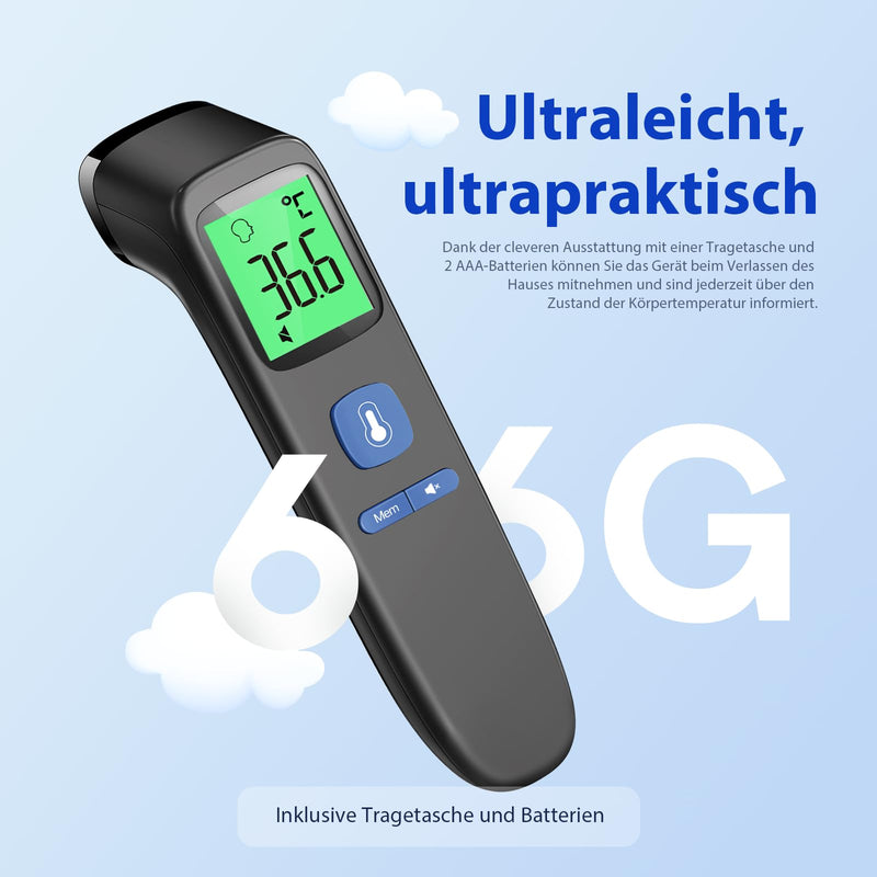 [Australia] - Fever Thermometer for Babies, Children and Adults, Contactless Forehead Thermometer, Digital Infrared Thermometer with Instant Accurate Readings, Fever Alarm and 35 Memory Recall - LCD Black LCD Black 