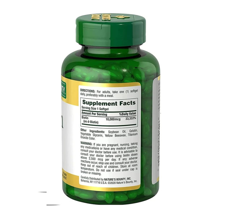 Nature's Bounty Biotin 10,000 mcg, 250 Rapid Release Softgels 250 Count (Pack of 1)
