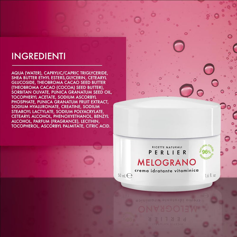Perlier – Pomegranate Moisturizing Vitamin Face Cream, 1.6 fl oz, Bio-Fermented Pomegranate with Vitamins C & E, Hydrating and Protective Formula, Alcohol-Free, Boosts Radiance and Skin Vitality