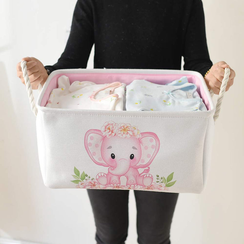 [Australia] - INough Pink Basket Elephant Storage Bins for Kids, Gift Box for Baby,Collapsible Storage Basket for Toys Clothes,Fabric Laundry Baskets for Baby/Kids/Nursery Room (Medium, Pink Elephant) ys/m 