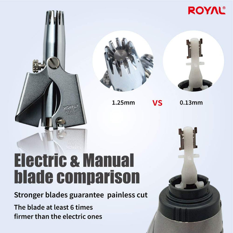 ROYAL [Made in Korea] Nose Hair Trimmer for Men Birdie, Manual, Battery-Free, Waterproof, Painless with Twelve Dual-Edged Blades, Patented Mechanism ET-4 Silver