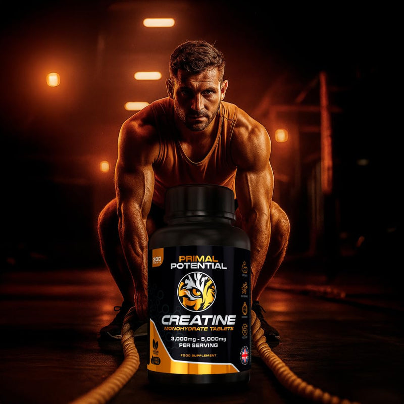 Primal Potential Creatine Monohydrate Tablets | 300 x 1000mg | 3–5g Daily Dose | 60–100 Days Supply | Vegan & Halal | No Powder | Made in UK