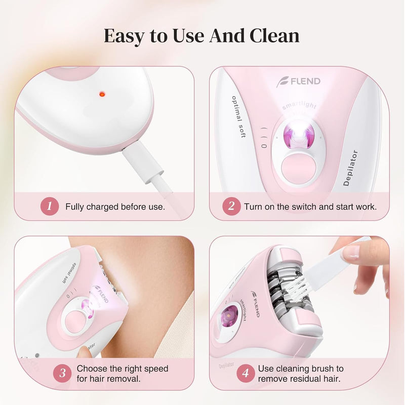[Australia] - Smooth Glide Epilator for Women, 2 Speeds Facial Hair Removal Device with LED Light, 36 Tweezers & Massage Pad. Rechargeable Facial Hair Removal Epilator for Bikini, Arms, Legs, and Face Light-pink-06 