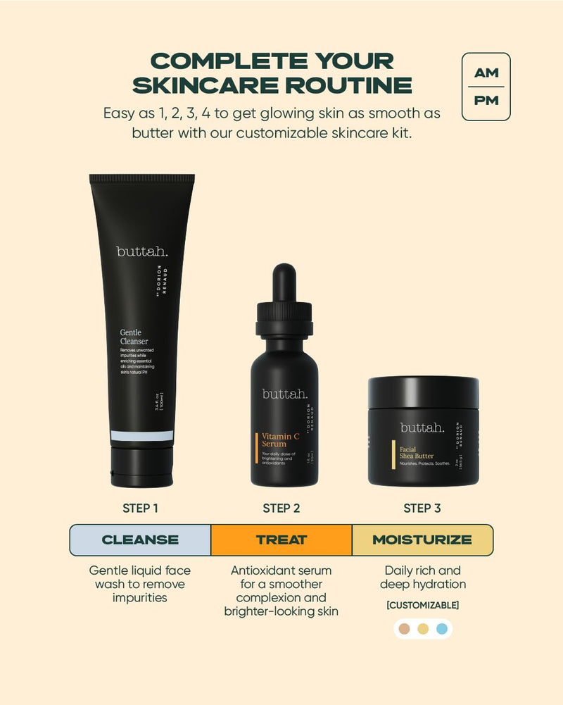 Buttah Skin 3pc Skin Care Kit For Men & Women | Shea Butter, 15% Vitamin C Serum, Facial Cleanser | Black-Founded Skincare Facial Shea Butter