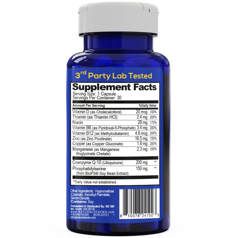 NeuroMulti Daily Multivitamin For Women & Men, With 200mg CoQ10 - 30 Count | 10 In 1 Brain Health Complex - One Capsule Per Day - Supports Cognition & Brain Function - Non-GMO - Natural Stacks