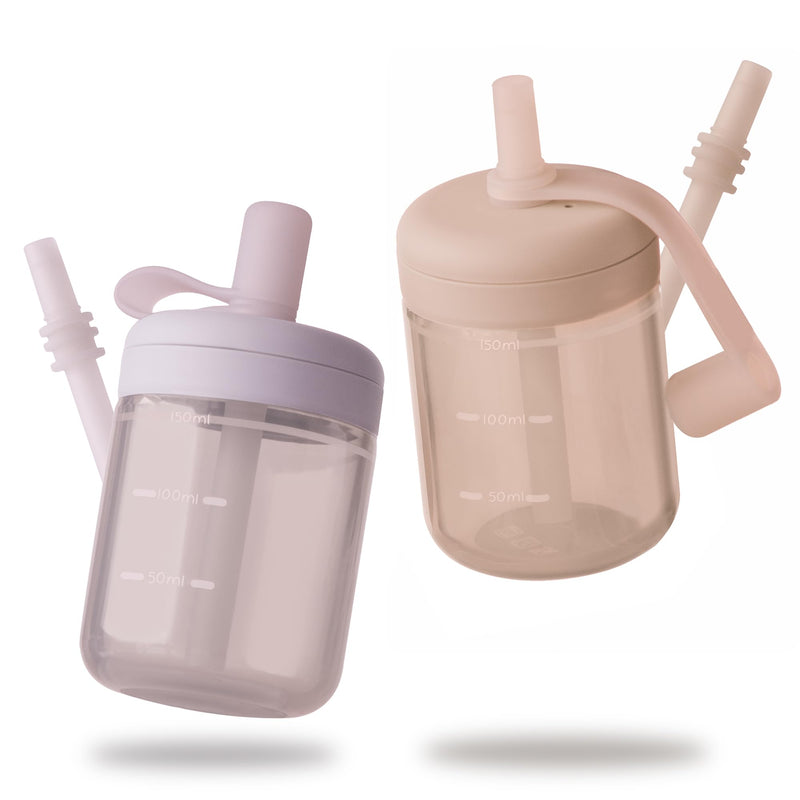 [Australia] - Moonkie Baby Straw cup | Silicone Toddler Sippy Cup Training Cup with Straw Lid | BPA-Free Drop-Proof Cup | Baby Led Weaning | 6 Months+, 5 oz, 2pack B-Soft Lilac/BLush 
