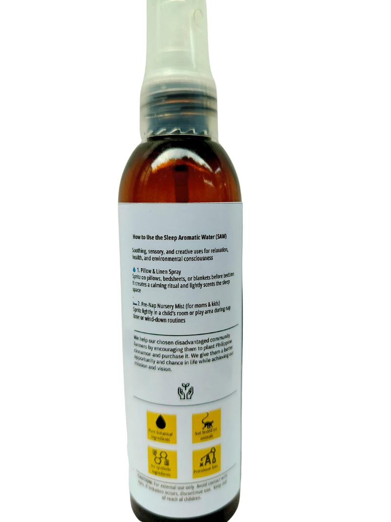 Organic Philippine Cinnamon & Lemongrass Sleep Aid Water to sleep better, 100 ml (3.38 US fl oz) x 2 pieces spray bottle, relaxation gifts with Filipino abaca & hablon ribbon.