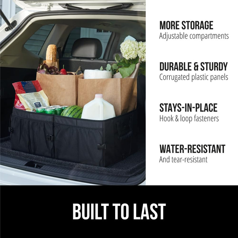 GORILLA GRIP Umbrella and Trunk Organizer, Umbrella has One-Click Automatic Open and Close, Trunk Organizer is Collapsible, Multi Compartment Container, Both in Black, 2 Item Bundle