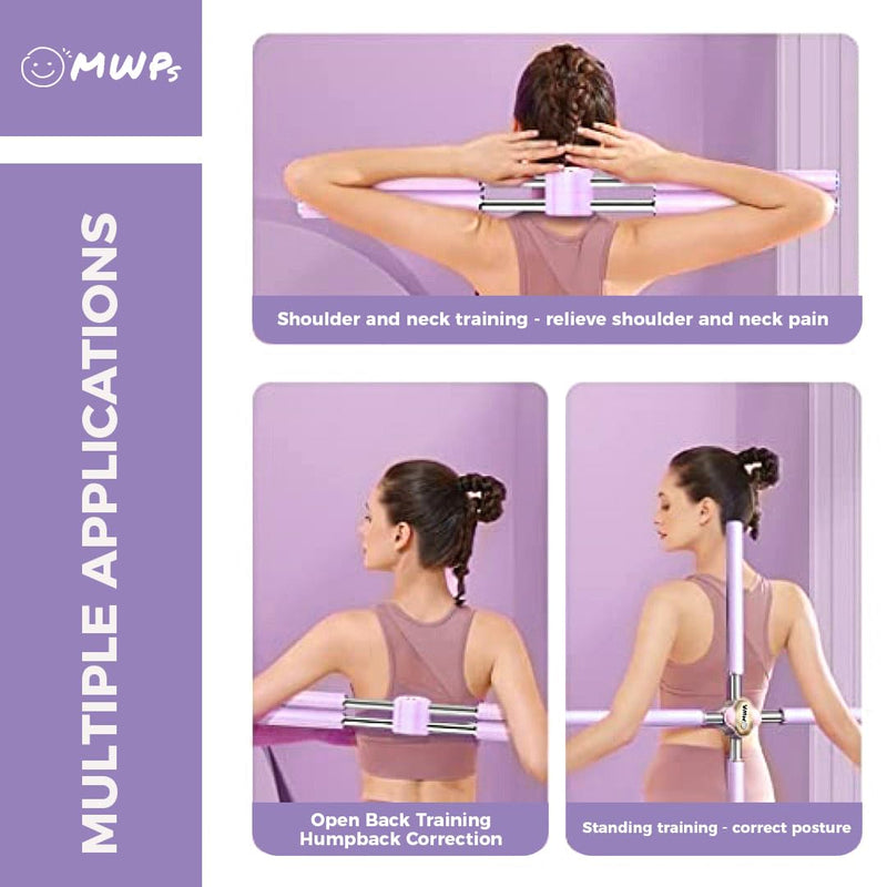 [Australia] - Yoga Stick Posture Corrector – Adjustable Back Straightener for Women, Men & Kids – Relieve Back & Neck Pain – Includes Carry Bag & Exercise Guide – Posture Stick for Daily Training PURPLE 