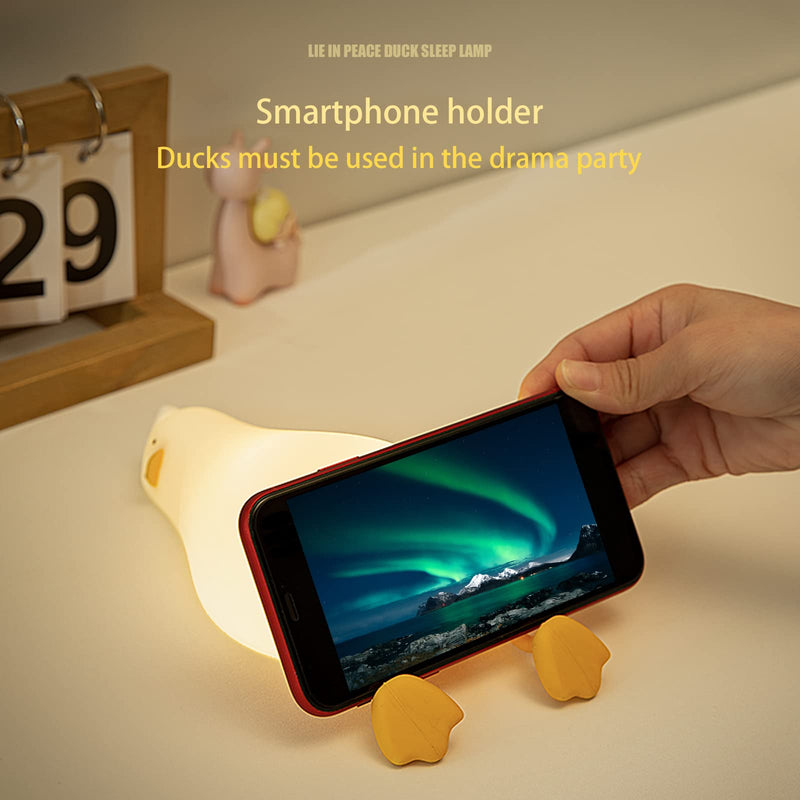 [Australia] - Benson Lying Flat Duck Night Light, LED Squishy Duck Lamp, Cute Light Up Duck, Silicone Dimmable Nursery Nightlight, Rechargeable Bedside Touch Lamp for Breastfeeding, Finn The Duck. 