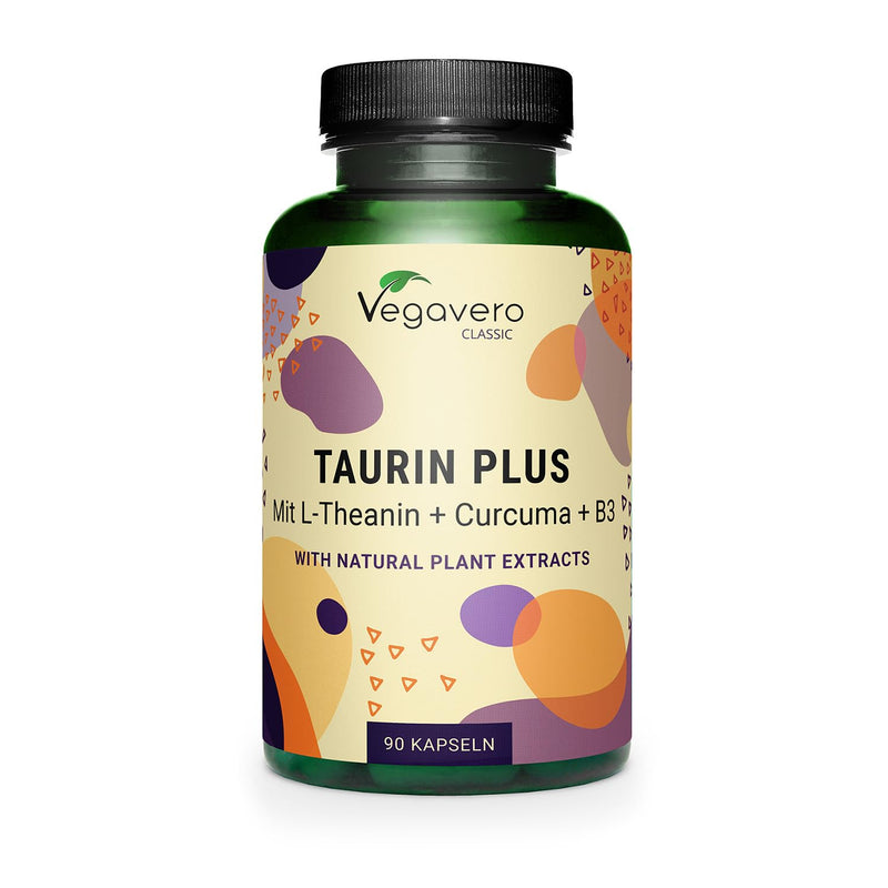 [Australia] - Taurine in high doses | 1000mg | With turmeric & L-theanine from green tea extract | Vegan & No Additives | 90 capsules | German production of Vegavero® 
