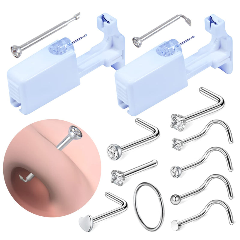 [Australia] - 2 PCS Disposable Nose Piercing Gun Self Nose Piercing Kit Piercing Nose Rings Piercer Hypoallergenic Nose Stud 