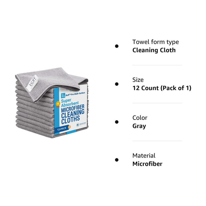[Australia] - 12" x 12" MW Pro Multi-Surface Microfiber Cleaning Cloths | Gray - 12 Pack | Premium Microfiber Towels for Cleaning Glass, Kitchens, Bathrooms, Automotive, Supplies & Products 12 Count (Pack of 1) 