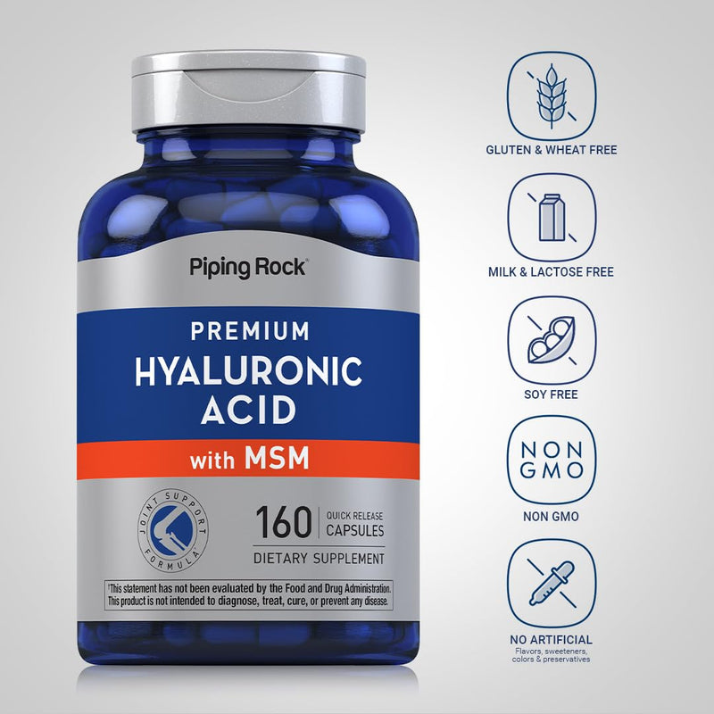 [Australia] - Piping Rock Hyaluronic Acid with MSM | 1000mg | 160 Capsules | Non-GMO and Gluten Free Supplement 