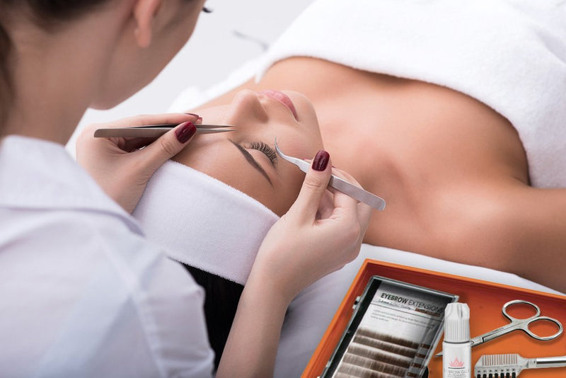 Eyebrow Extensions Premium Kit with 1 x Trays of Mink Eyebrows in Dark Brown Comes on Mixed Length Trays 5-8 Mm Mix, Eyebrow Premium Glue Clear & Dual Pack (Straight & Curved Tip) Extension Tweezers Dark Brown Tray, VioletTWZ, Premium Kit