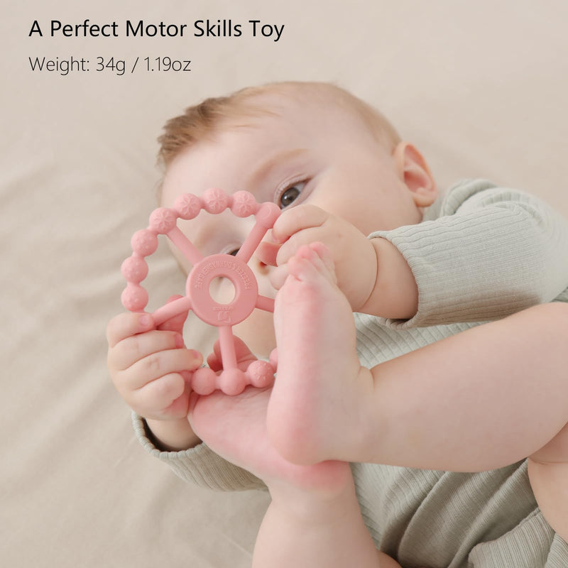 [Australia] - 3 Pack Ring Teether Baby Infant Toys, Baby Essentials, Silicone Teething Ring Toys for Babies 6 Months, Seposeve Toddler Teethers 6-12 Months 12-24 Months, Infant Teething Relief, Purple Pink White 